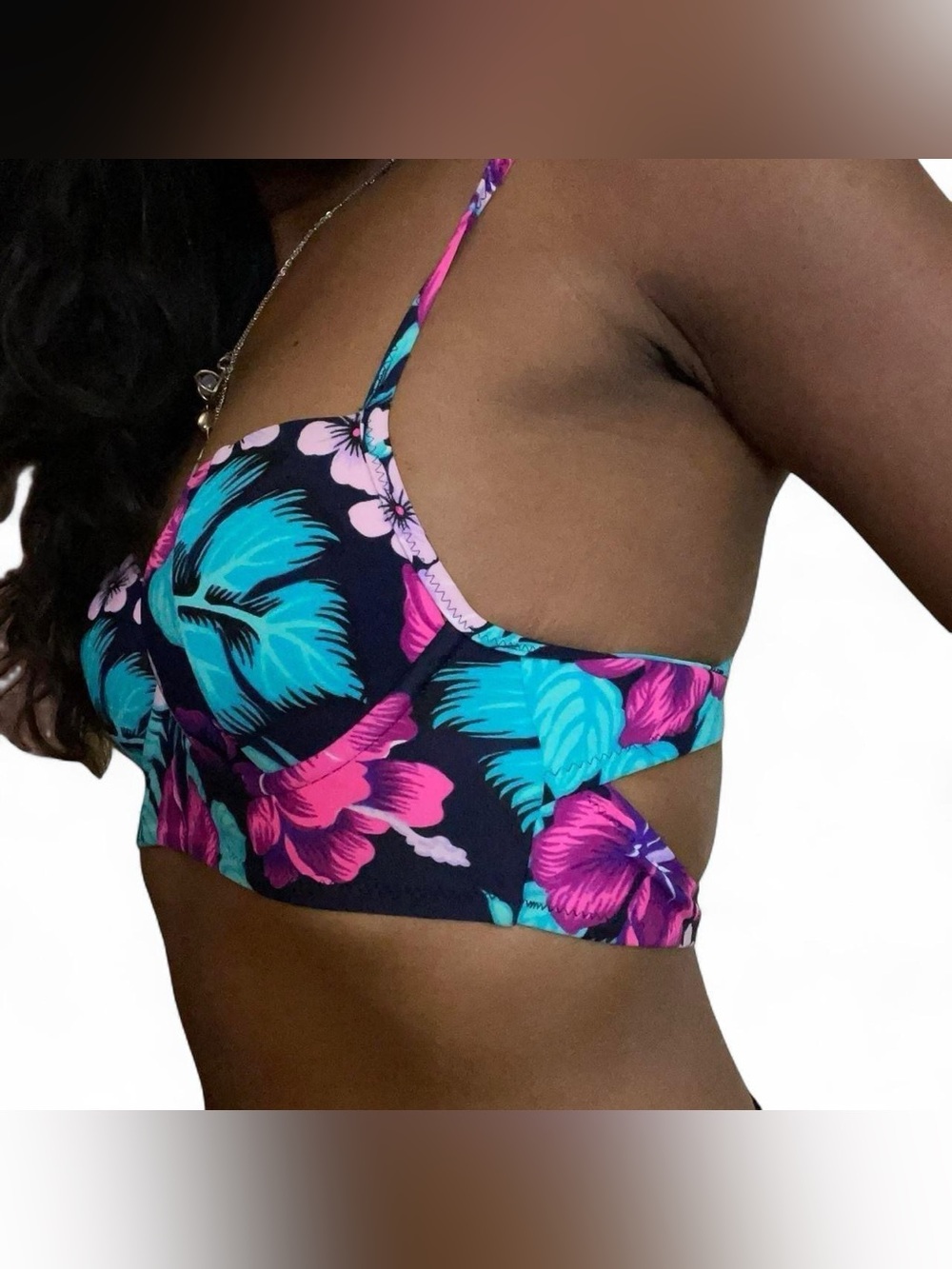Vintage Neon Floral Balconette Style Swimsuit Top
